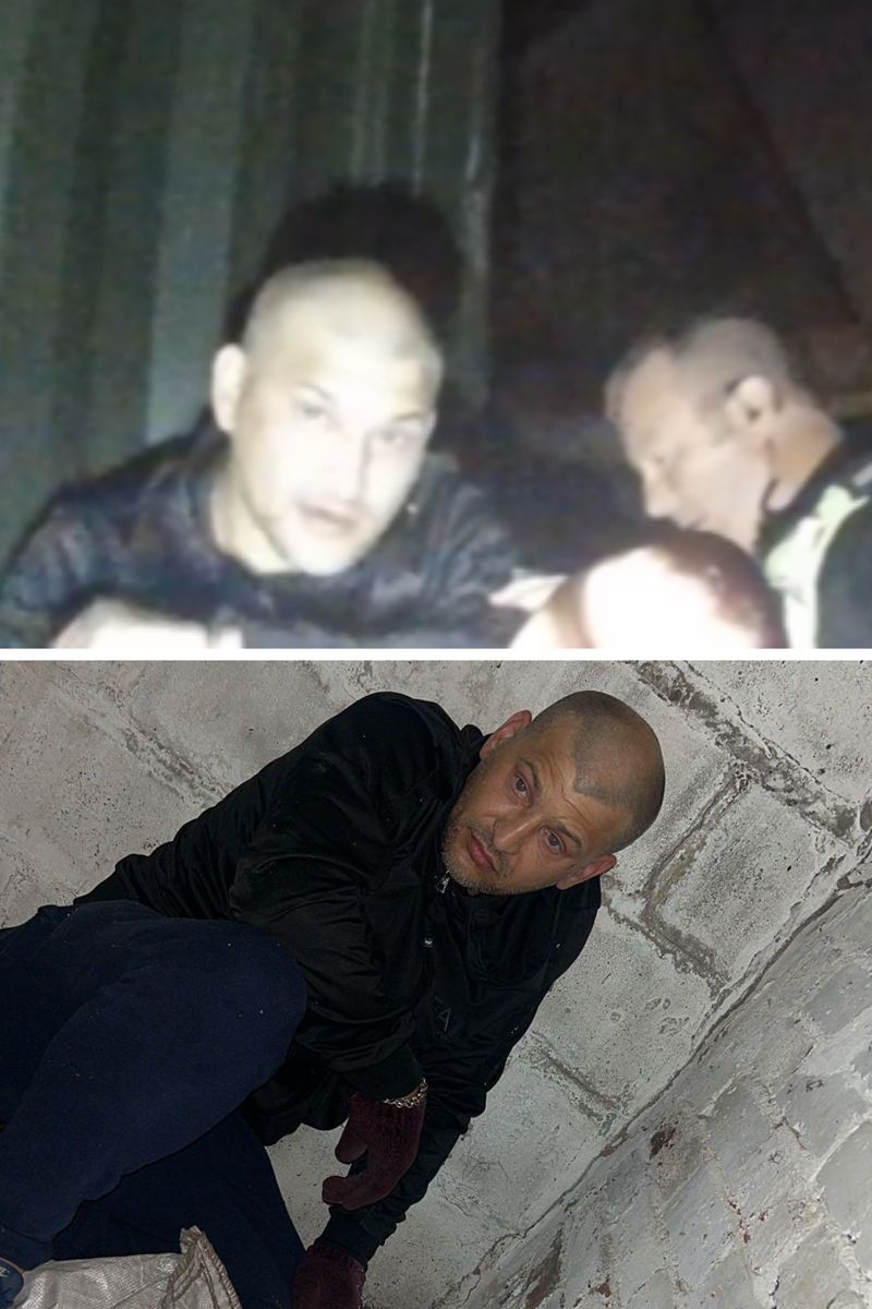 Below image shows Peter Coulthread caught mid-attempted burglary, while top image shows him being arrested by an officer on a body-worn video camera