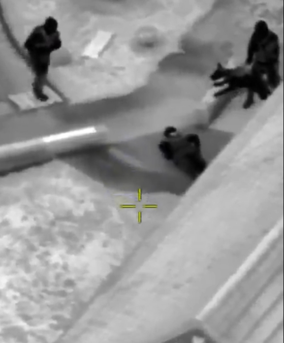 NPAS screenshot of a man on the ground with two officers and a police dog