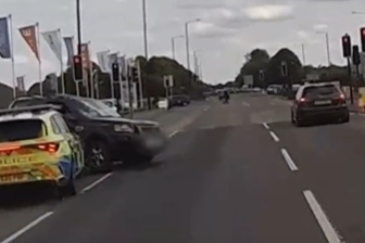 A screenshot from an officer's body-worn video camera showing how they stopped a car driving dangerously