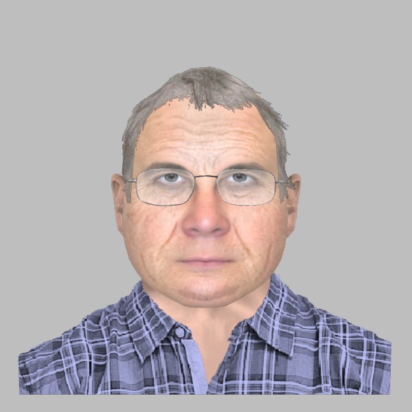 An efit image of a man with grey hair and glasses 