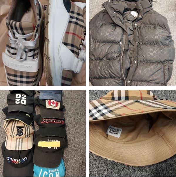 collage of designer clothes