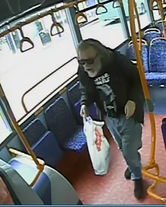 Blake is described as a white man, approximately 5ft 7in tall, and of slim build and can be seen wearing a black coat, blue jeans, black trainers, black sunglasses and carrying a white plastic bag.