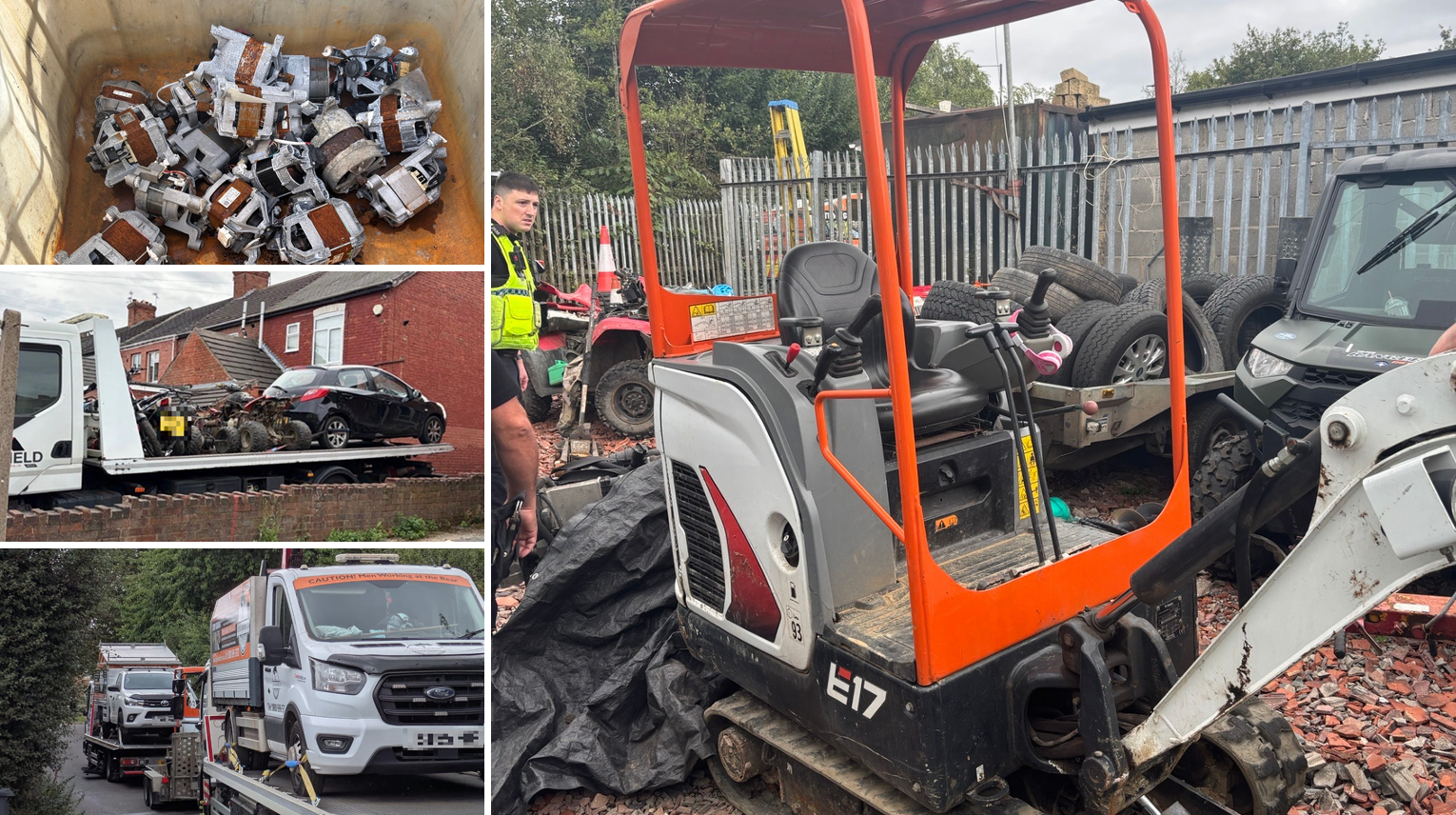 An orange digger in a scrap yard